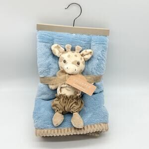 Chick Pea 2 Pc Giraffe Baby Blanket & Plush Toy Blue & Brown Sherpa Chickpea NEW